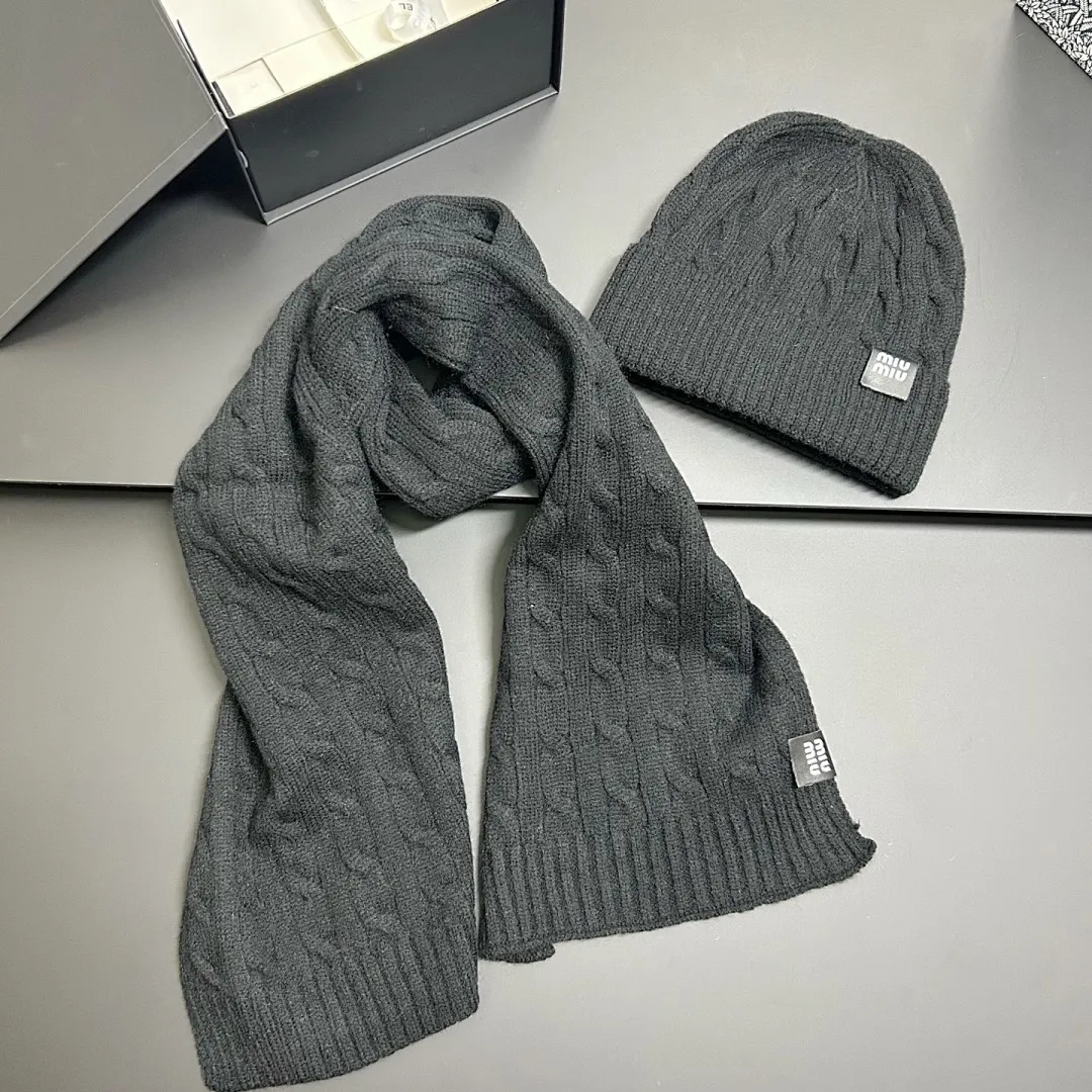 缪缪 麻花纹 围巾+帽子套装