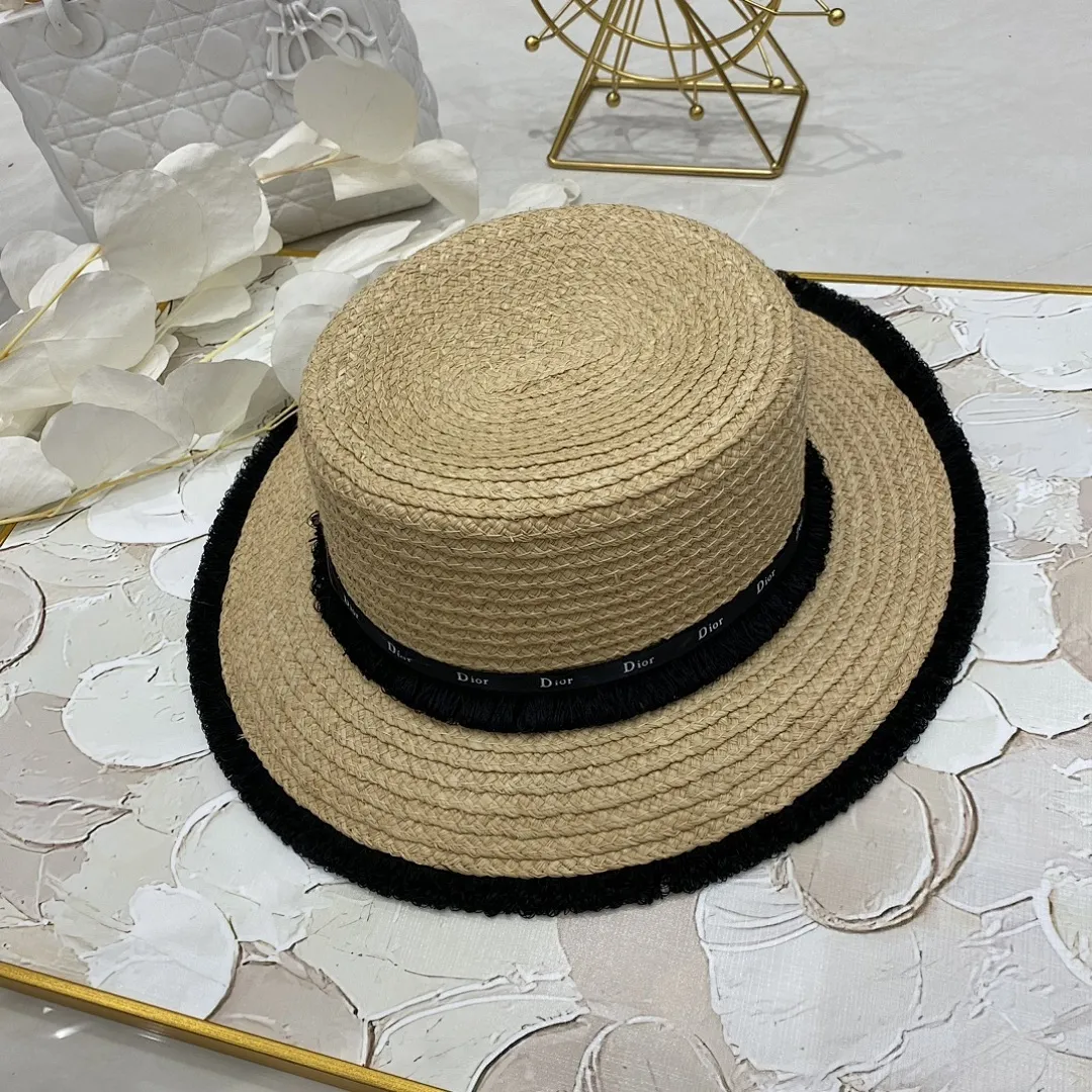 迪奥 拉菲草平顶帽