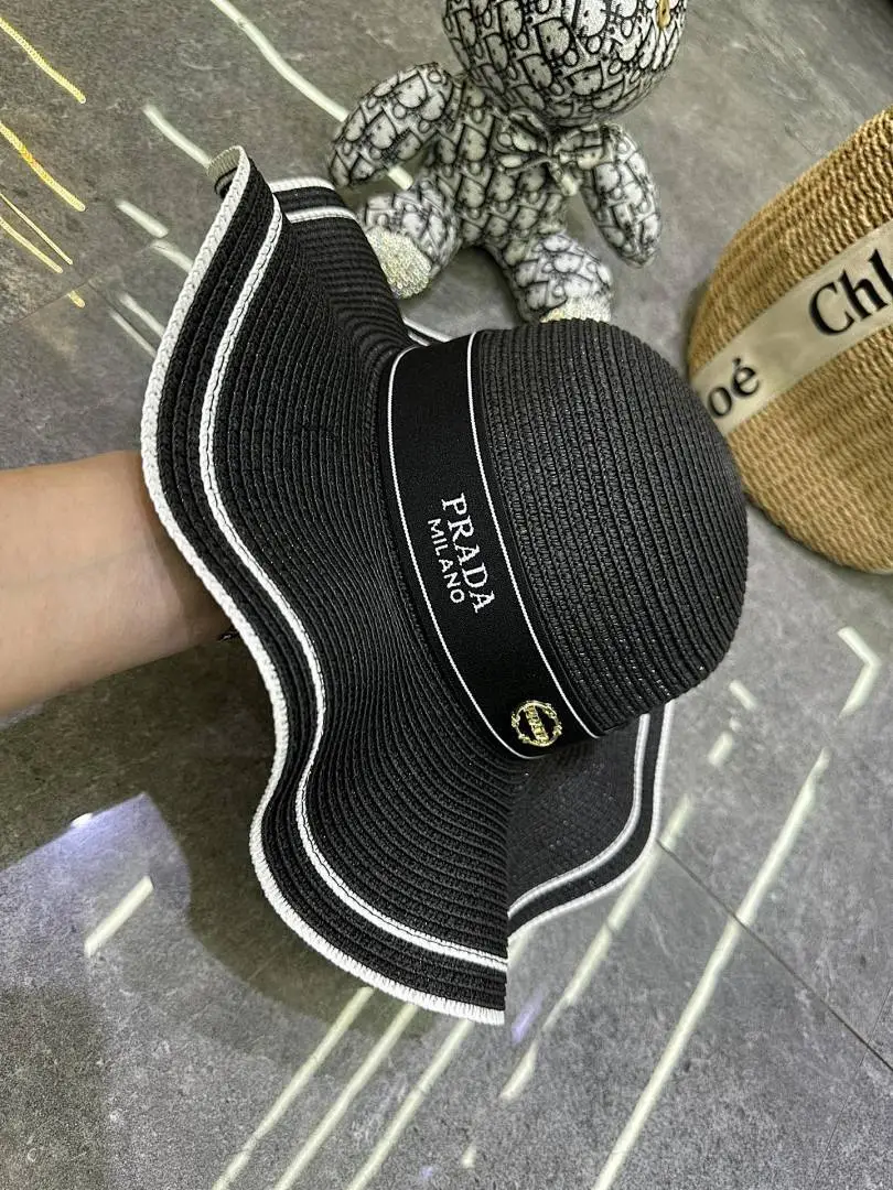 普拉达爆款蕾丝波浪边大檐帽