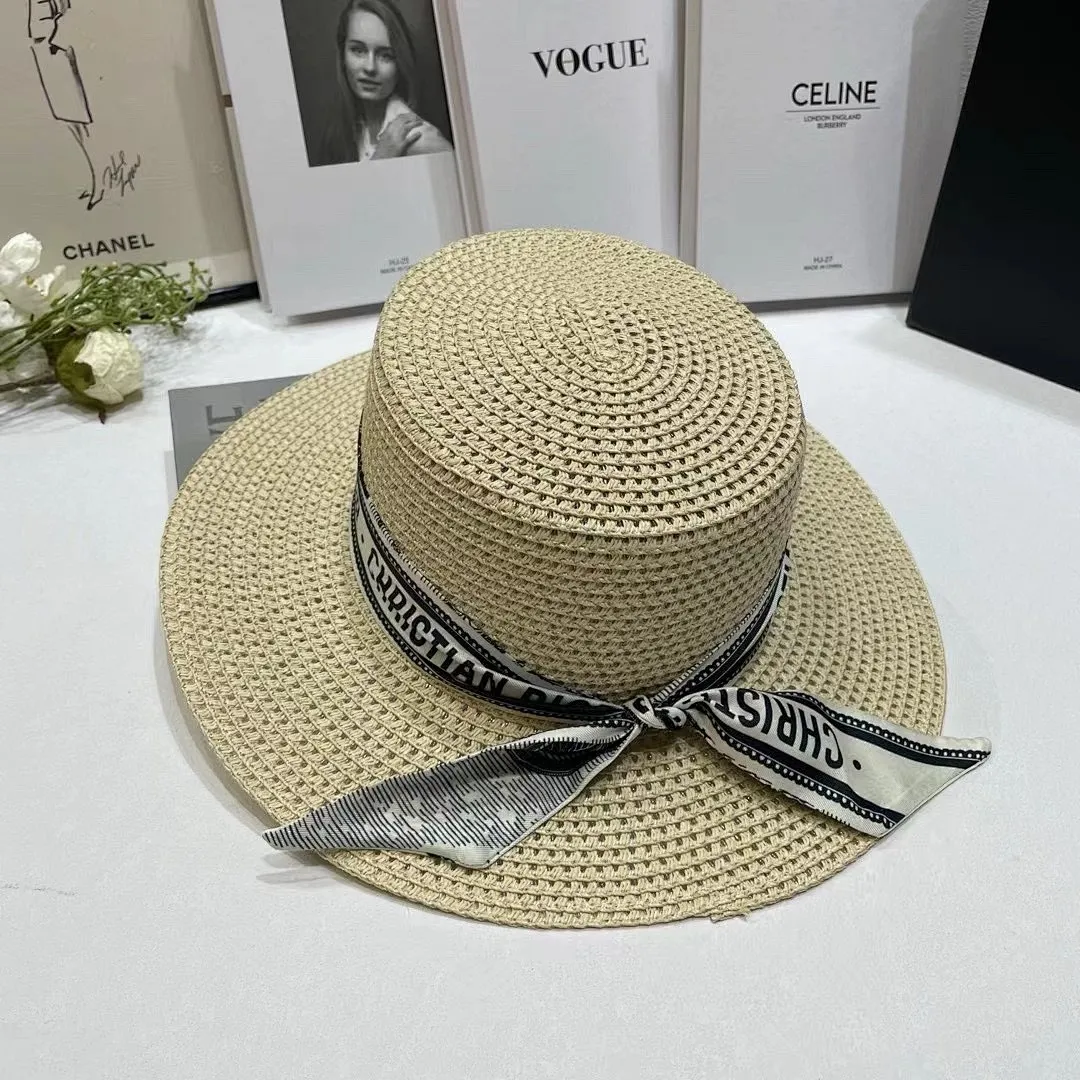 Dior~优雅PP草平顶遮阳帽