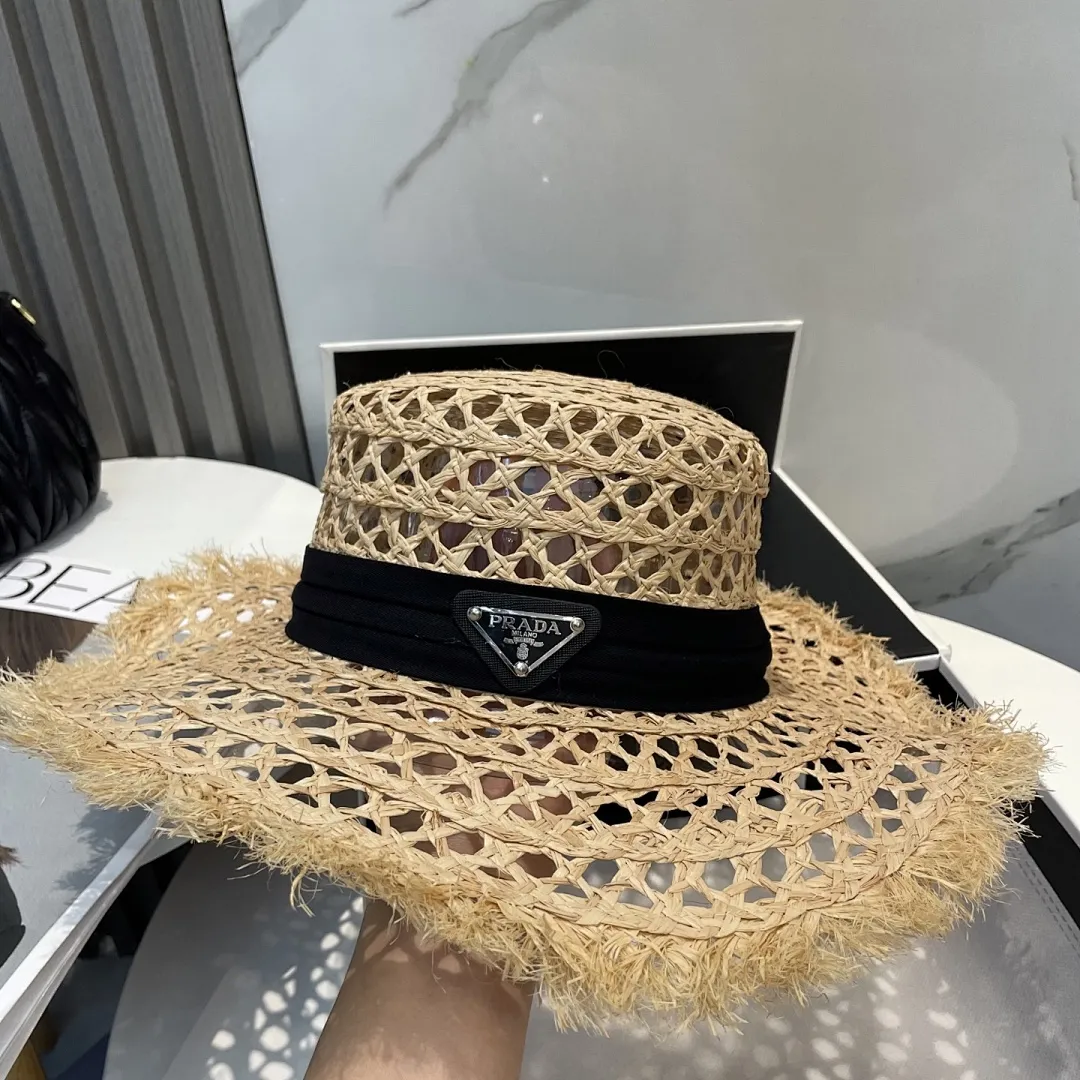 普拉达PRADA 新款大檐遮阳防晒草帽 炎炎夏日出街必备防晒单品, 海边约起也妥妥滴,透气棉四季可佩戴