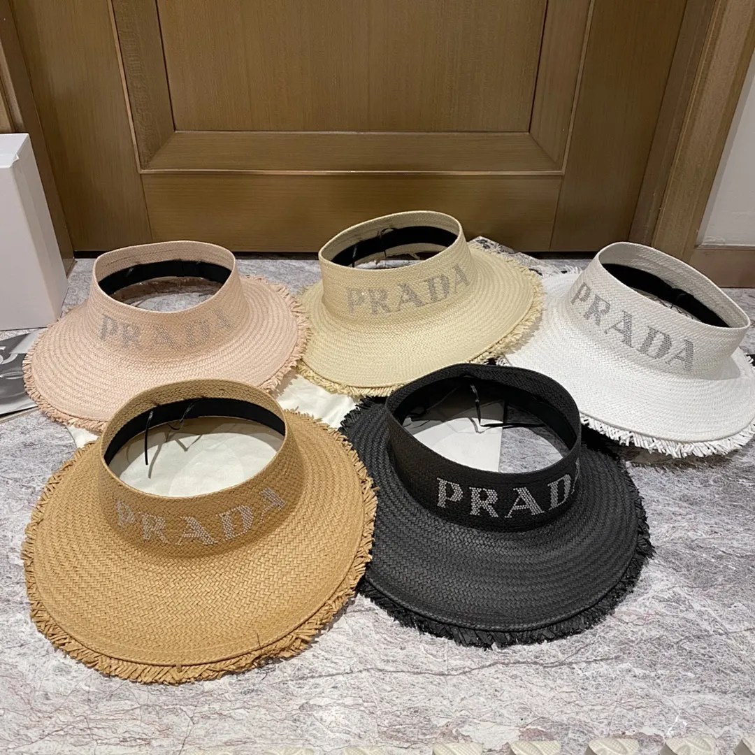 普拉达烫钻logo 大檐空顶帽