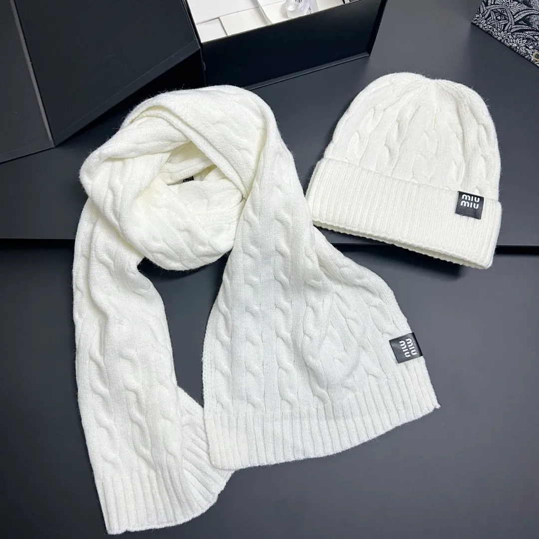 缪缪 麻花纹 围巾+帽子套装