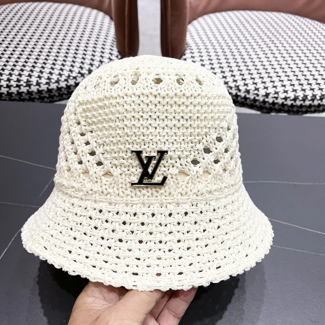 lv路易威登2025新款韩版遮阳渔夫帽女夏季纯色太阳帽镂 空针织甜美品脸小盆帽