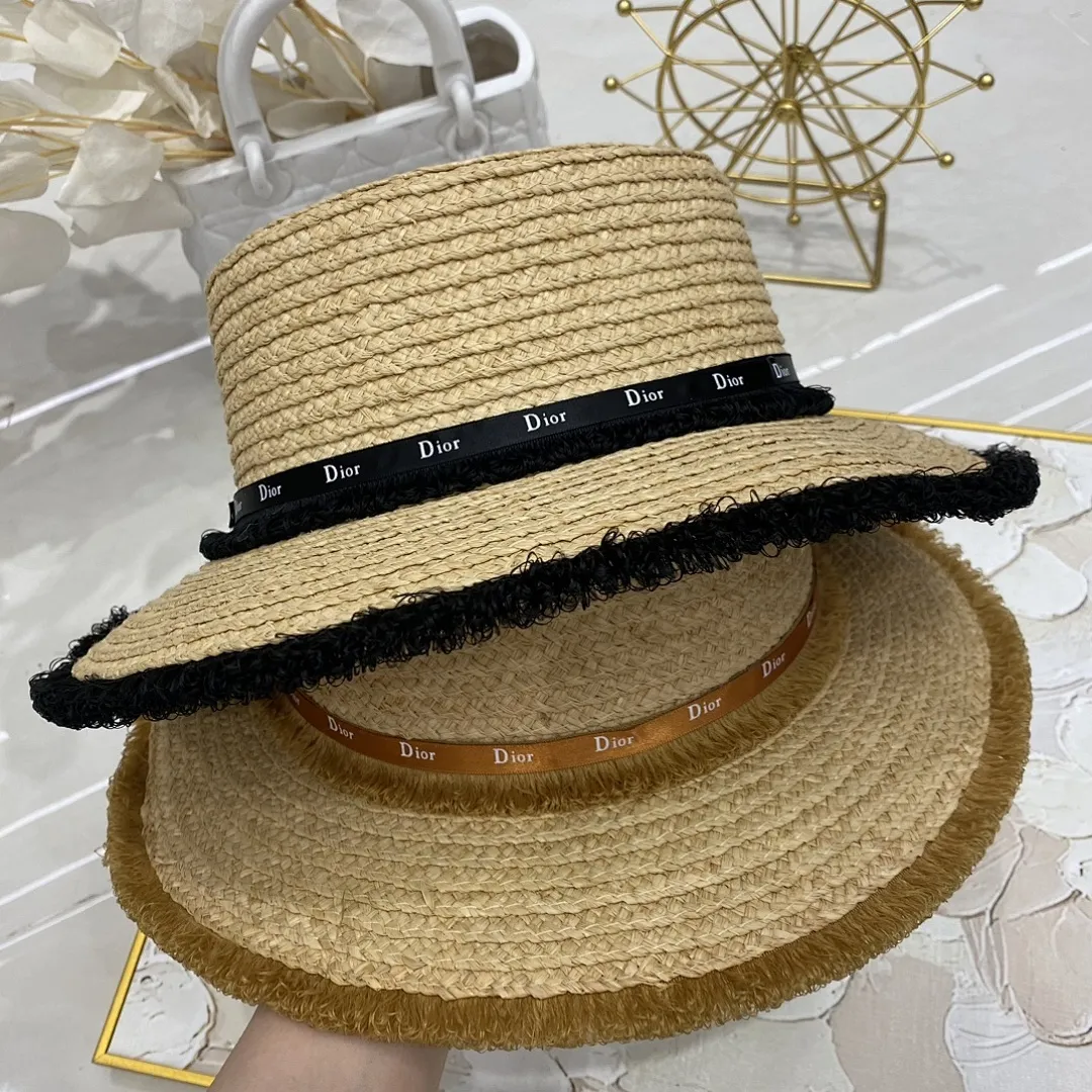 迪奥 拉菲草平顶帽