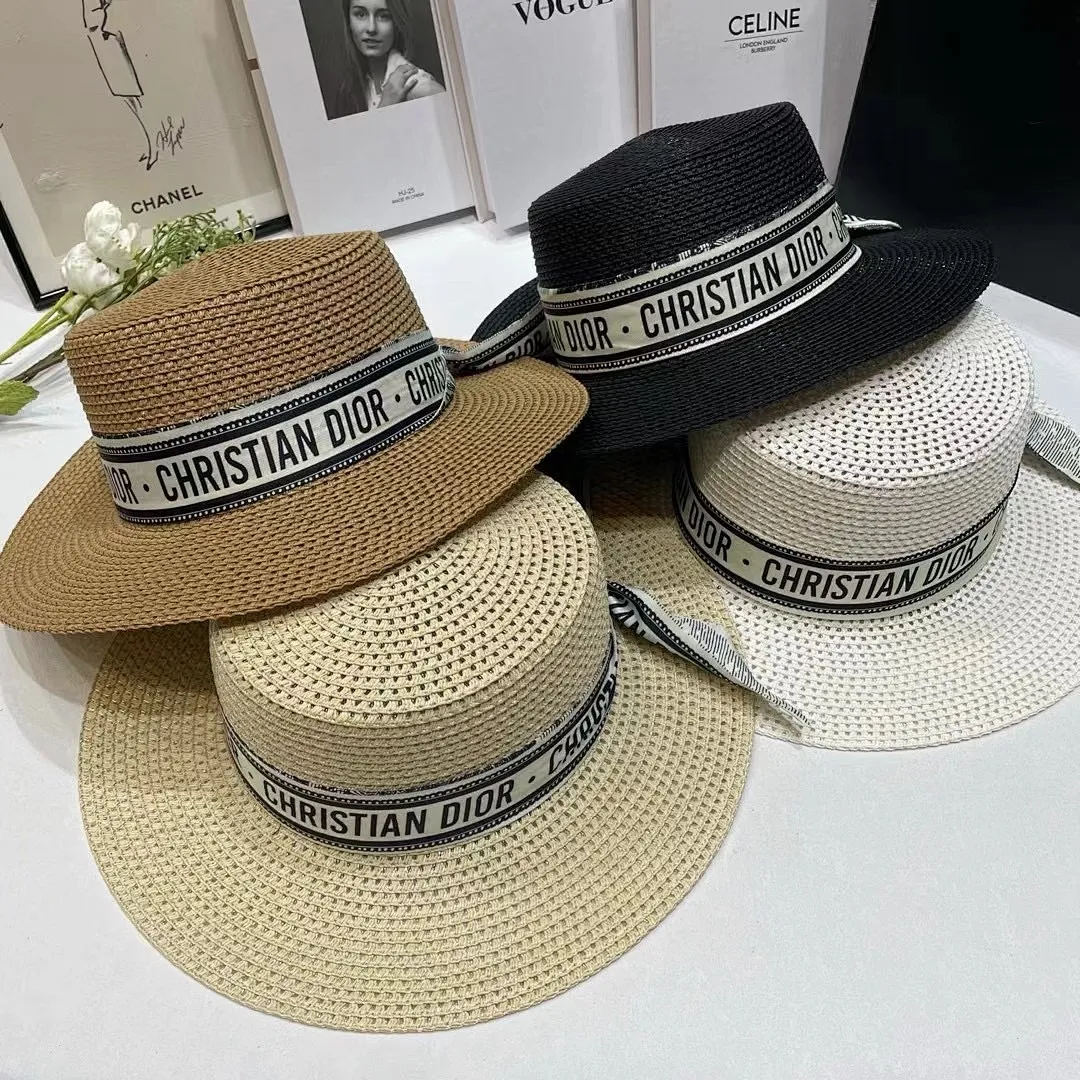 Dior～优雅PP草平顶遮阳帽