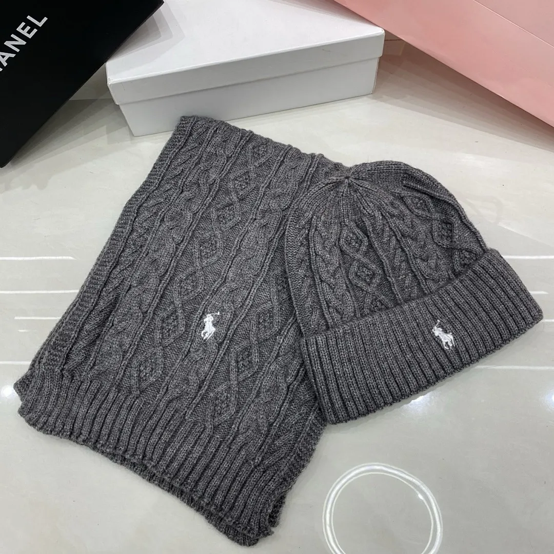 Polo骑马标 羊绒套装：围巾🧣/羊绒针织帽