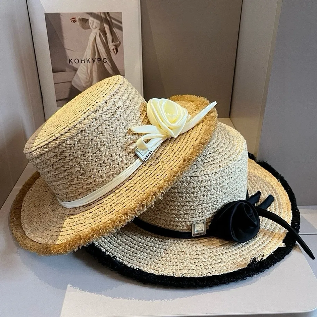 缪缪miumiu拉菲草帽,平顶礼帽