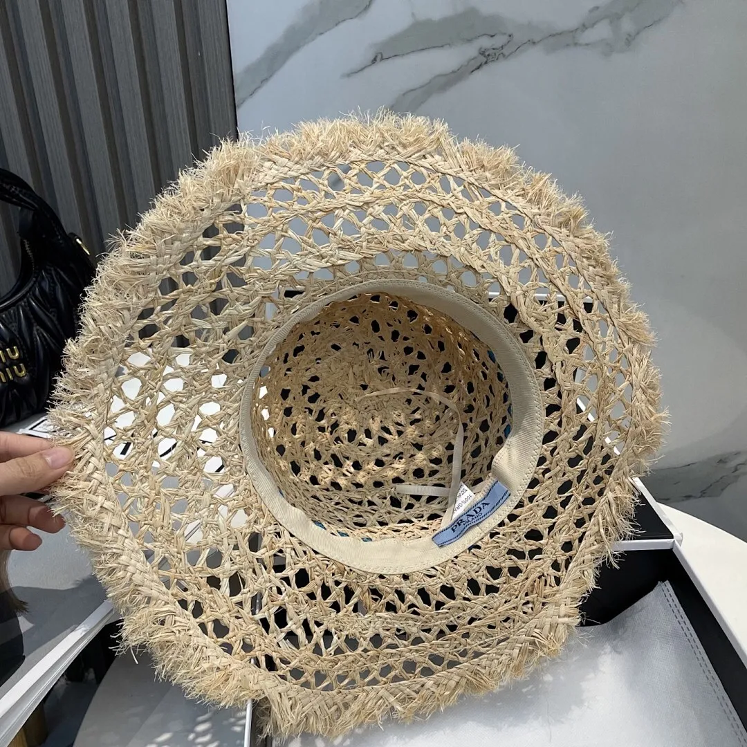 普拉达PRADA 新款大檐遮阳防晒草帽 炎炎夏日出街必备防晒单品， 海边约起也妥妥滴，透气棉四季可佩戴