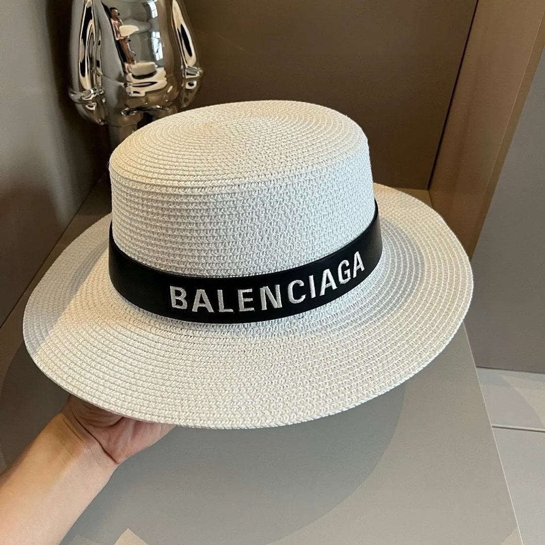 巴黎世家平顶礼帽，遮阳草帽