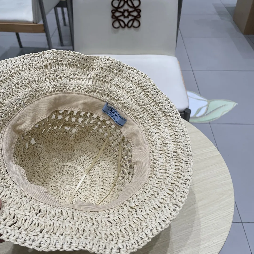 PRADA普拉达草帽,渔夫帽,手工编织,2025官方新款,刺绣logo