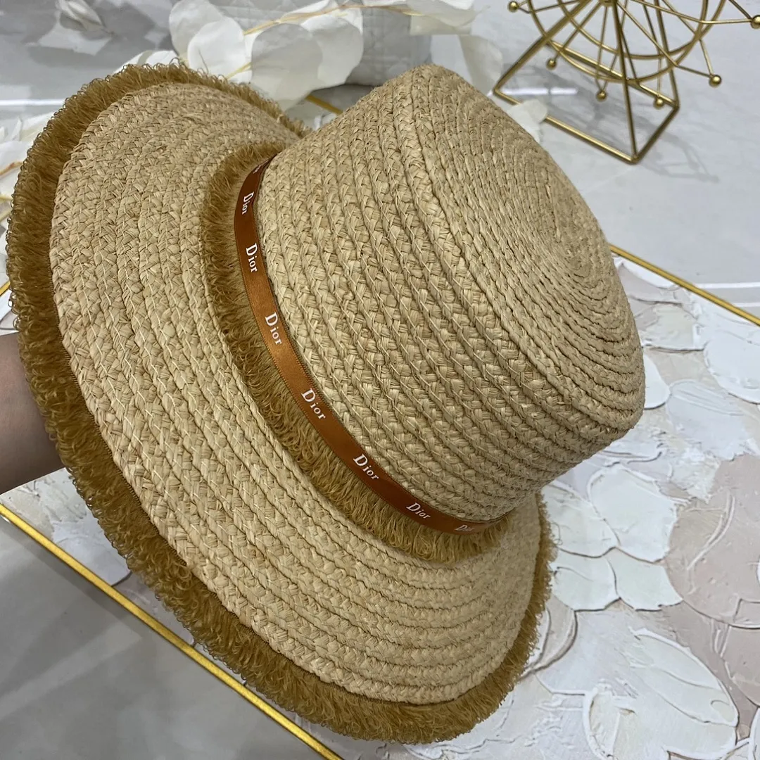 迪奥 拉菲草平顶帽
