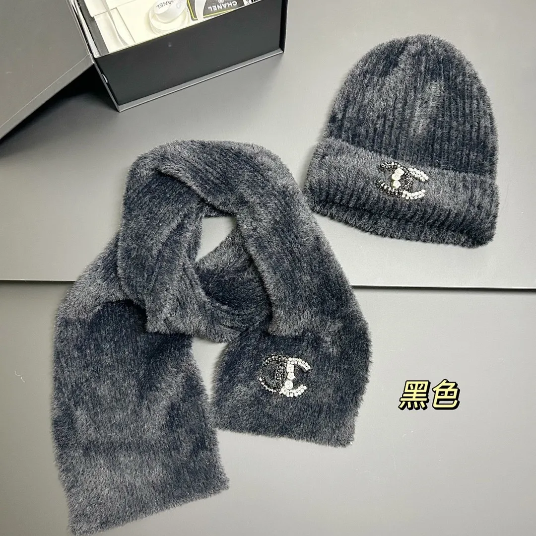 小香风 轻奢钻 貂绒围巾+帽子套装