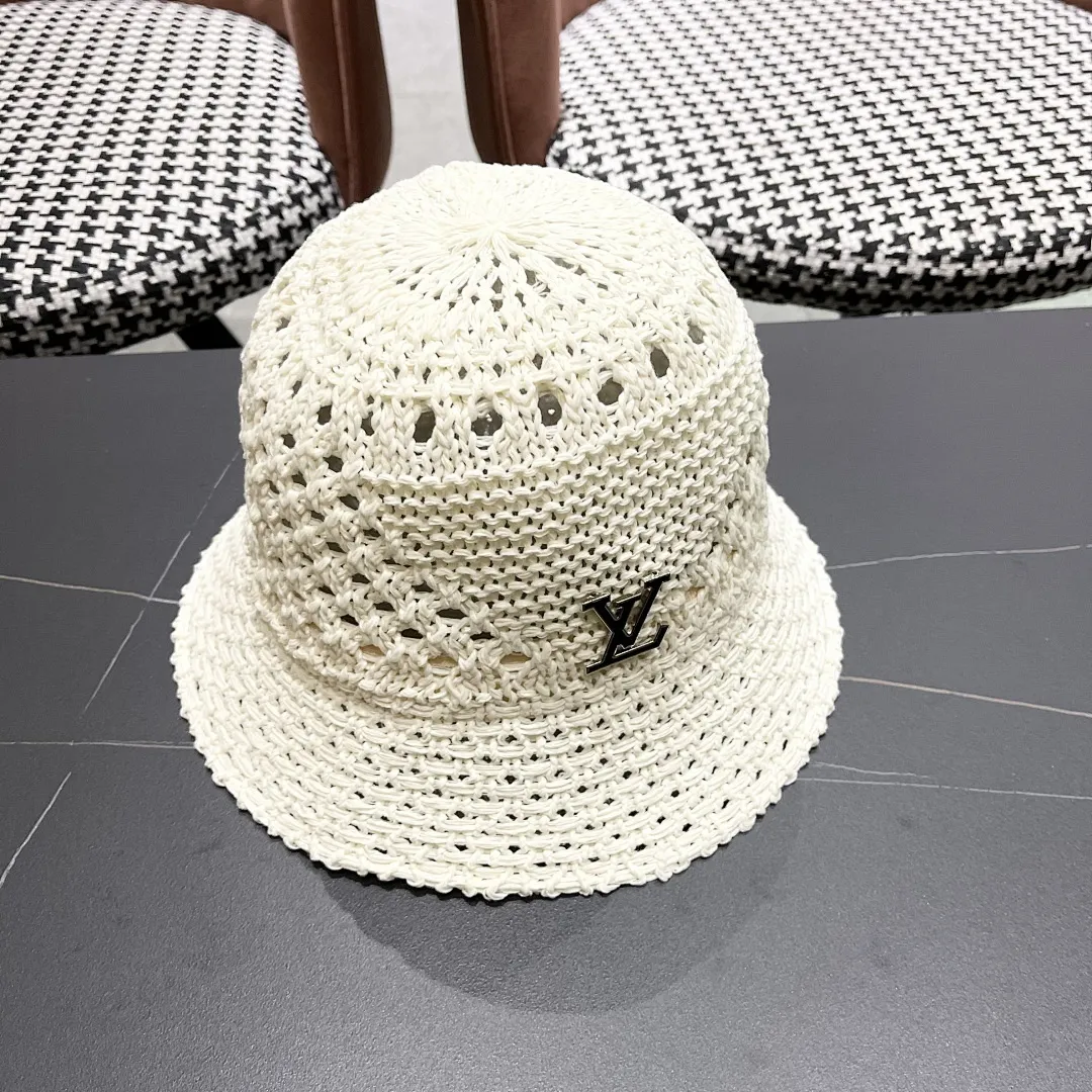 lv路易威登2025新款韩版遮阳渔夫帽女夏季纯色太阳帽镂 空针织甜美品脸小盆帽