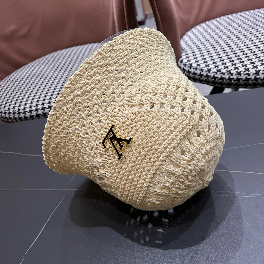 lv路易威登2025新款韩版遮阳渔夫帽女夏季纯色太阳帽镂 空针织甜美品脸小盆帽