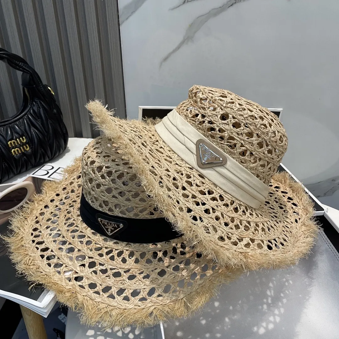 普拉达PRADA 新款大檐遮阳防晒草帽 炎炎夏日出街必备防晒单品， 海边约起也妥妥滴，透气棉四季可佩戴