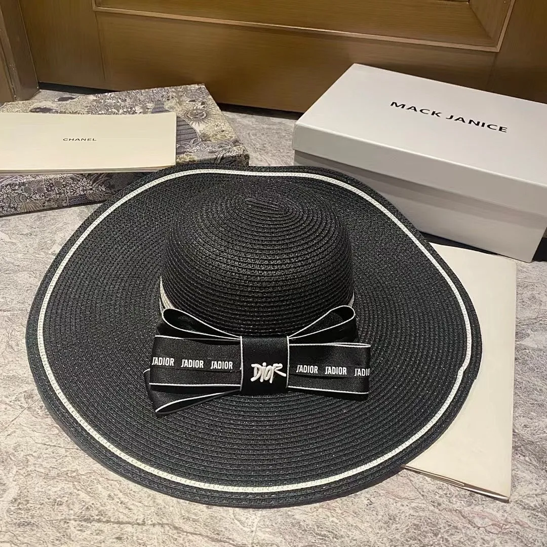 迪奥 蝴蝶结大檐草帽