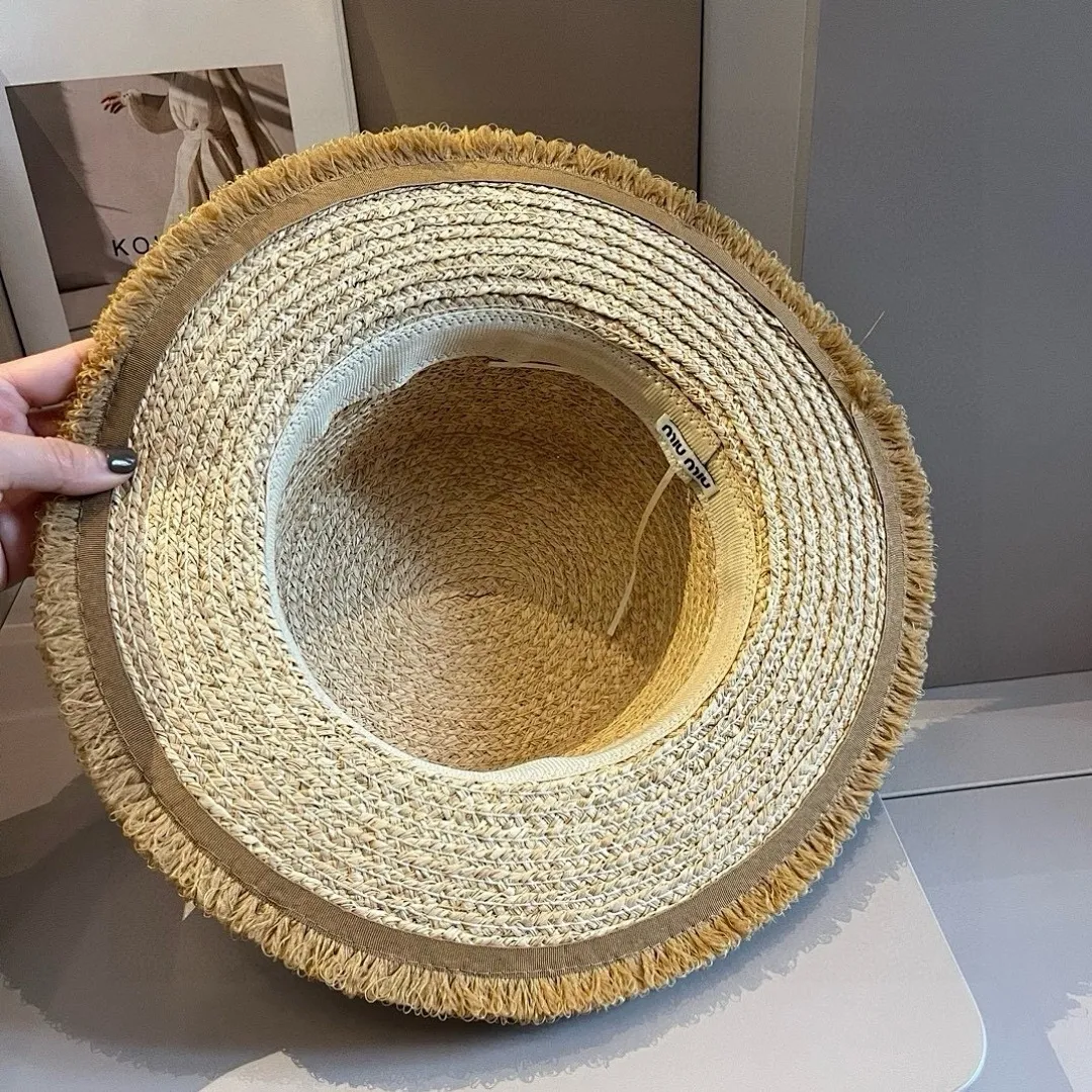 缪缪miumiu拉菲草帽,平顶礼帽