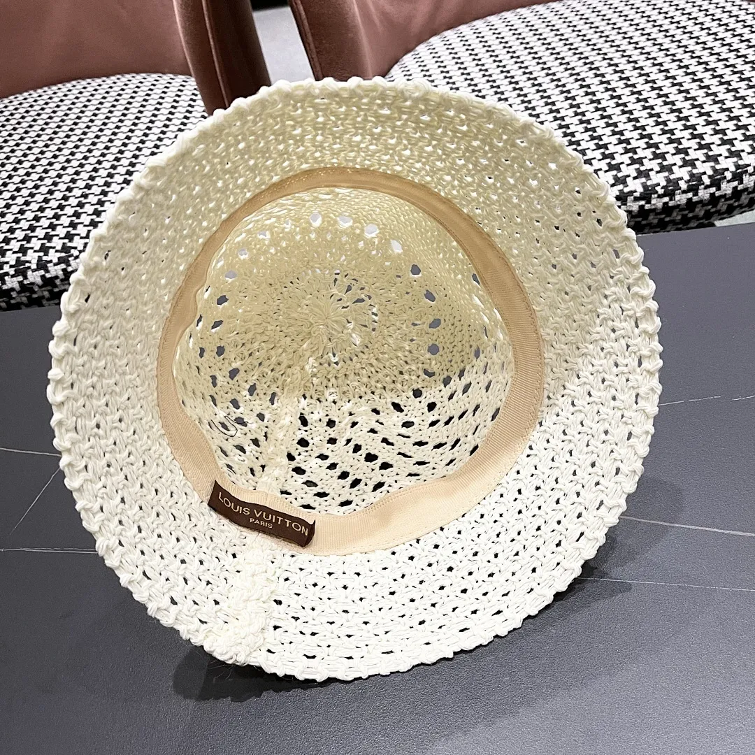 lv路易威登2025新款韩版遮阳渔夫帽女夏季纯色太阳帽镂 空针织甜美品脸小盆帽