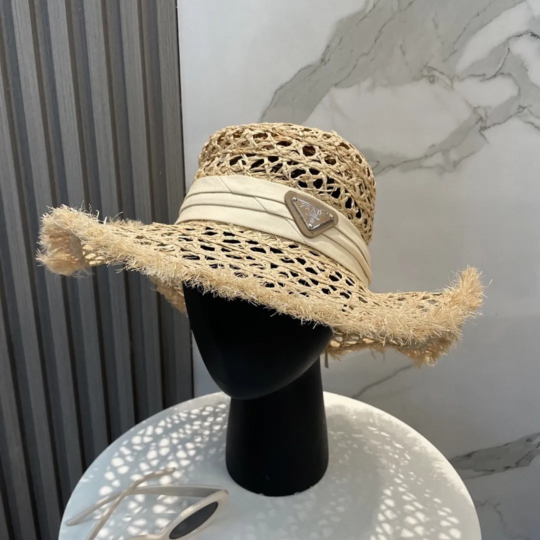 普拉达PRADA 新款大檐遮阳防晒草帽 炎炎夏日出街必备防晒单品， 海边约起也妥妥滴，透气棉四季可佩戴