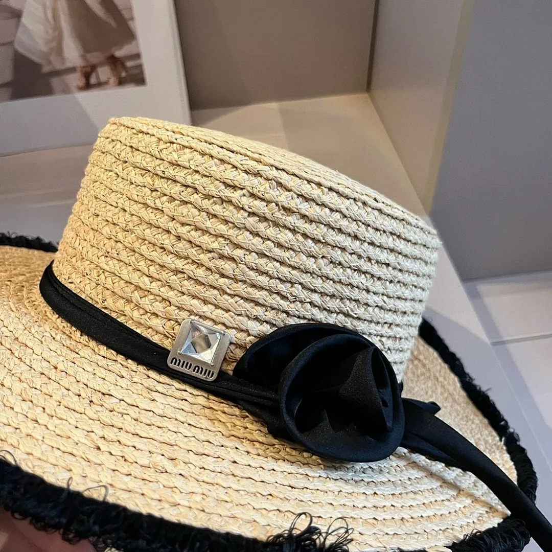 缪缪miumiu拉菲草帽,平顶礼帽