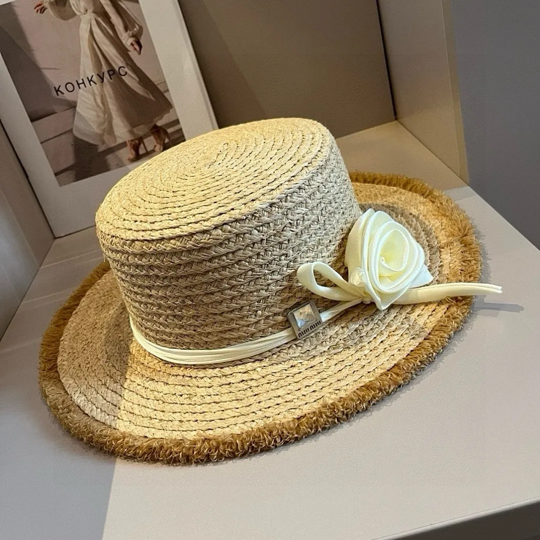 缪缪miumiu拉菲草帽,平顶礼帽