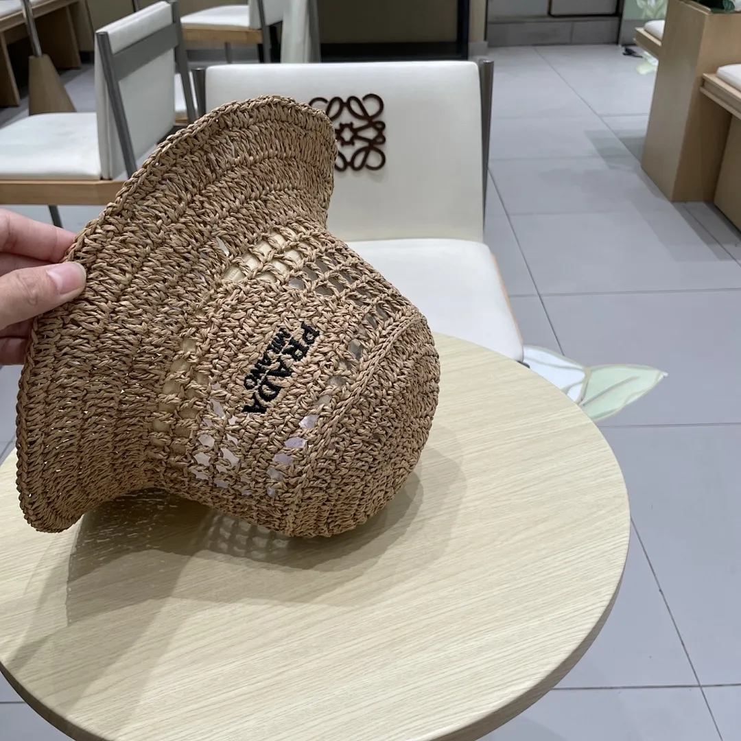 PRADA普拉达草帽,渔夫帽,手工编织,2025官方新款,刺绣logo