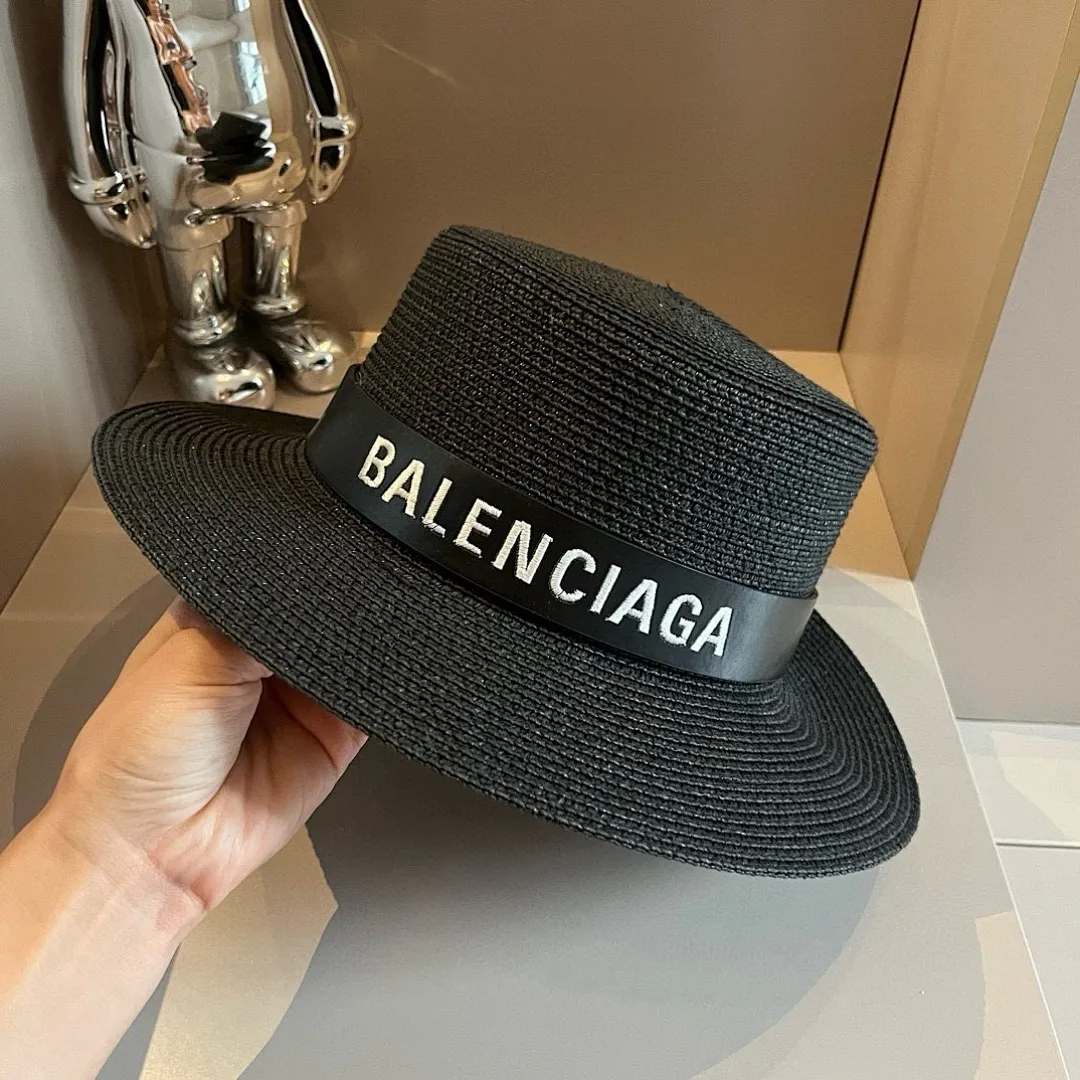 巴黎世家平顶礼帽，遮阳草帽