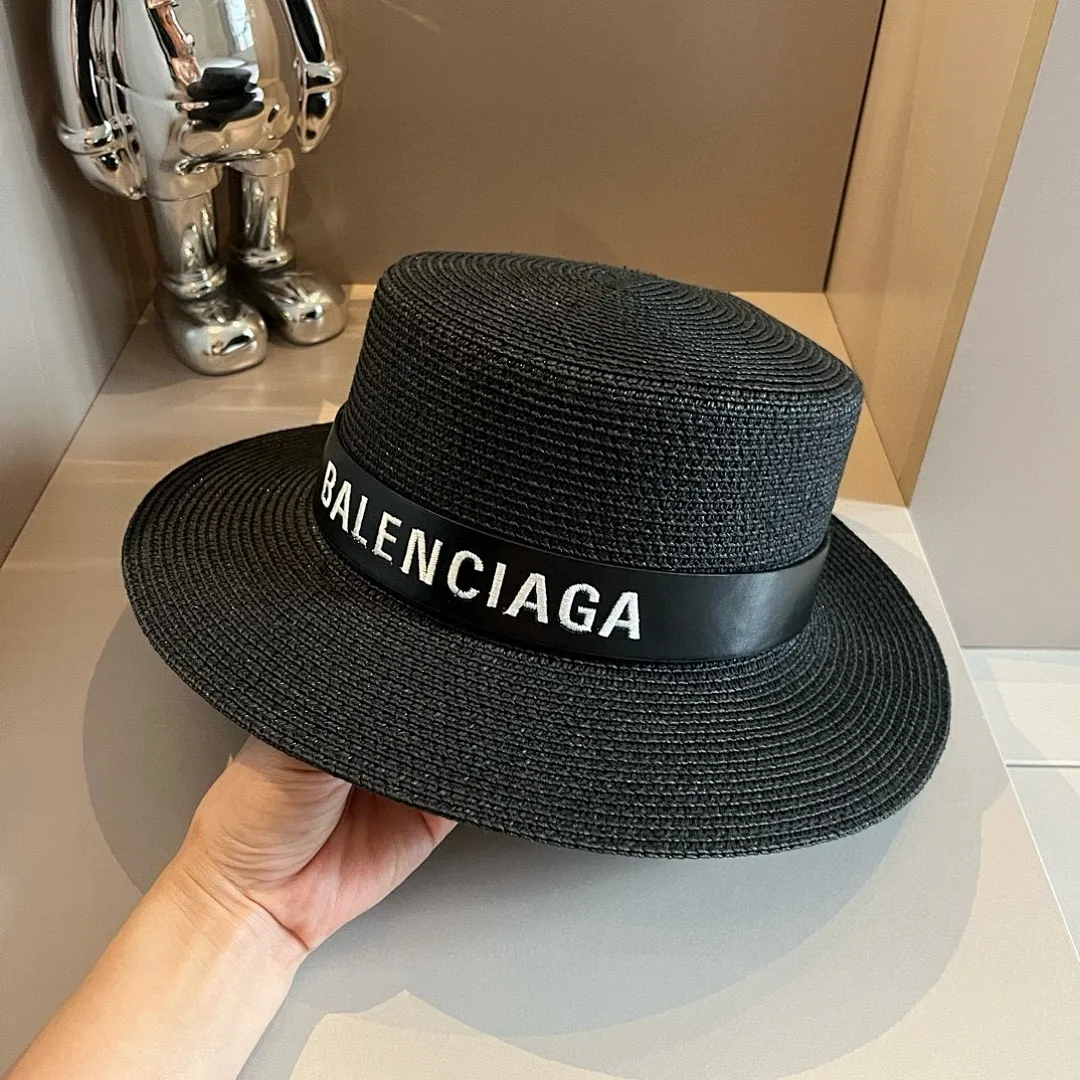 巴黎世家平顶礼帽,遮阳草帽