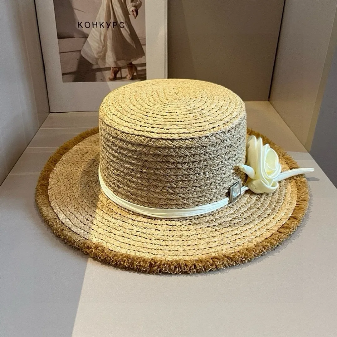 缪缪miumiu拉菲草帽，平顶礼帽