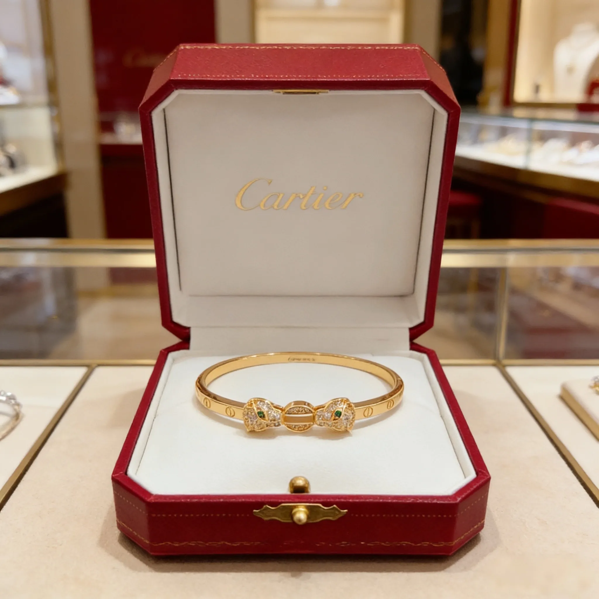 P125 卡地亚镶钻猎豹手镯 高端定制版本 镶嵌钻工艺 V金材质 经典而时尚风格 用凌厉线条重构爱情美学！打破常规，镶嵌钻设计反而成就高级感天花板&mdash;&mdash;无需浮华堆砌，爱本应纯粹如初 卡地亚受众多明星网红的爱戴 豹子系列手镯 绝对是永恒经典 而且男女不限 年龄不限 ！戴上它你就是焦点！