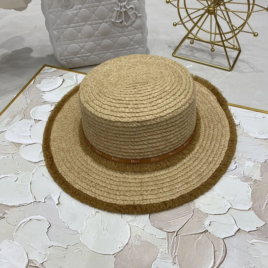 迪奥 拉菲草平顶帽