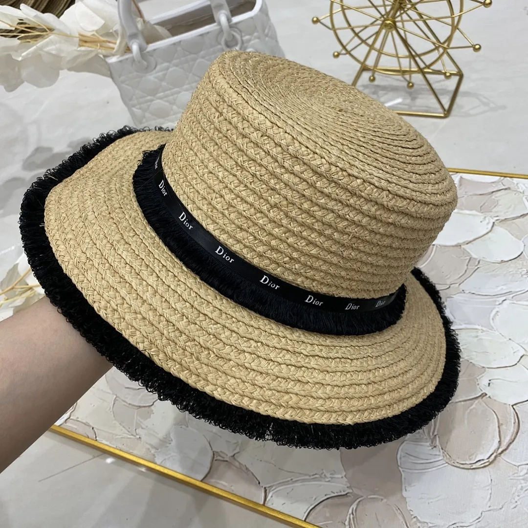 迪奥 拉菲草平顶帽
