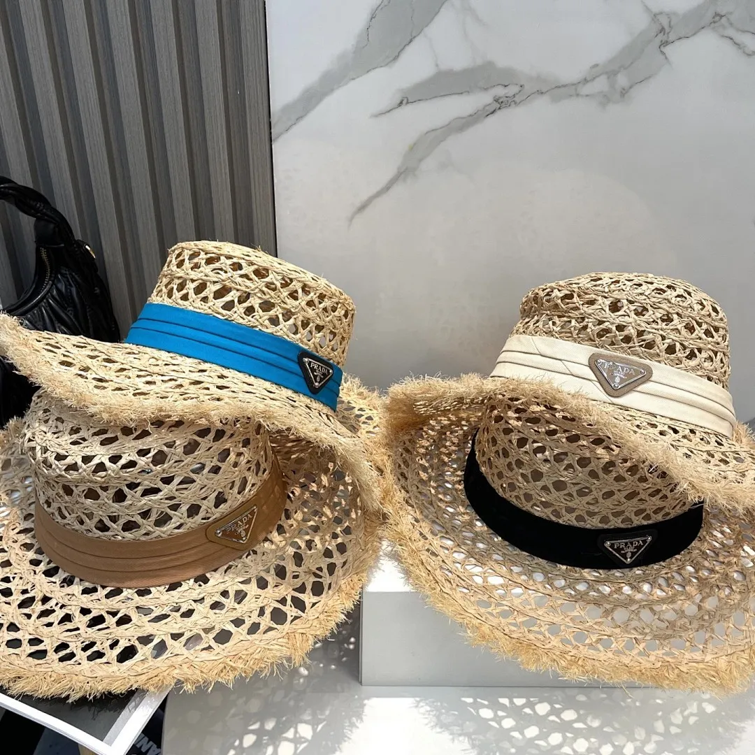 普拉达PRADA 新款大檐遮阳防晒草帽 炎炎夏日出街必备防晒单品, 海边约起也妥妥滴,透气棉四季可佩戴