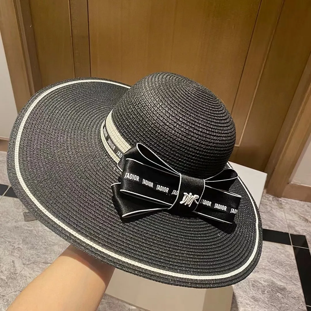 迪奥 蝴蝶结大檐草帽