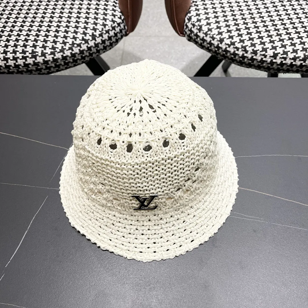 lv路易威登2025新款韩版遮阳渔夫帽女夏季纯色太阳帽镂 空针织甜美品脸小盆帽