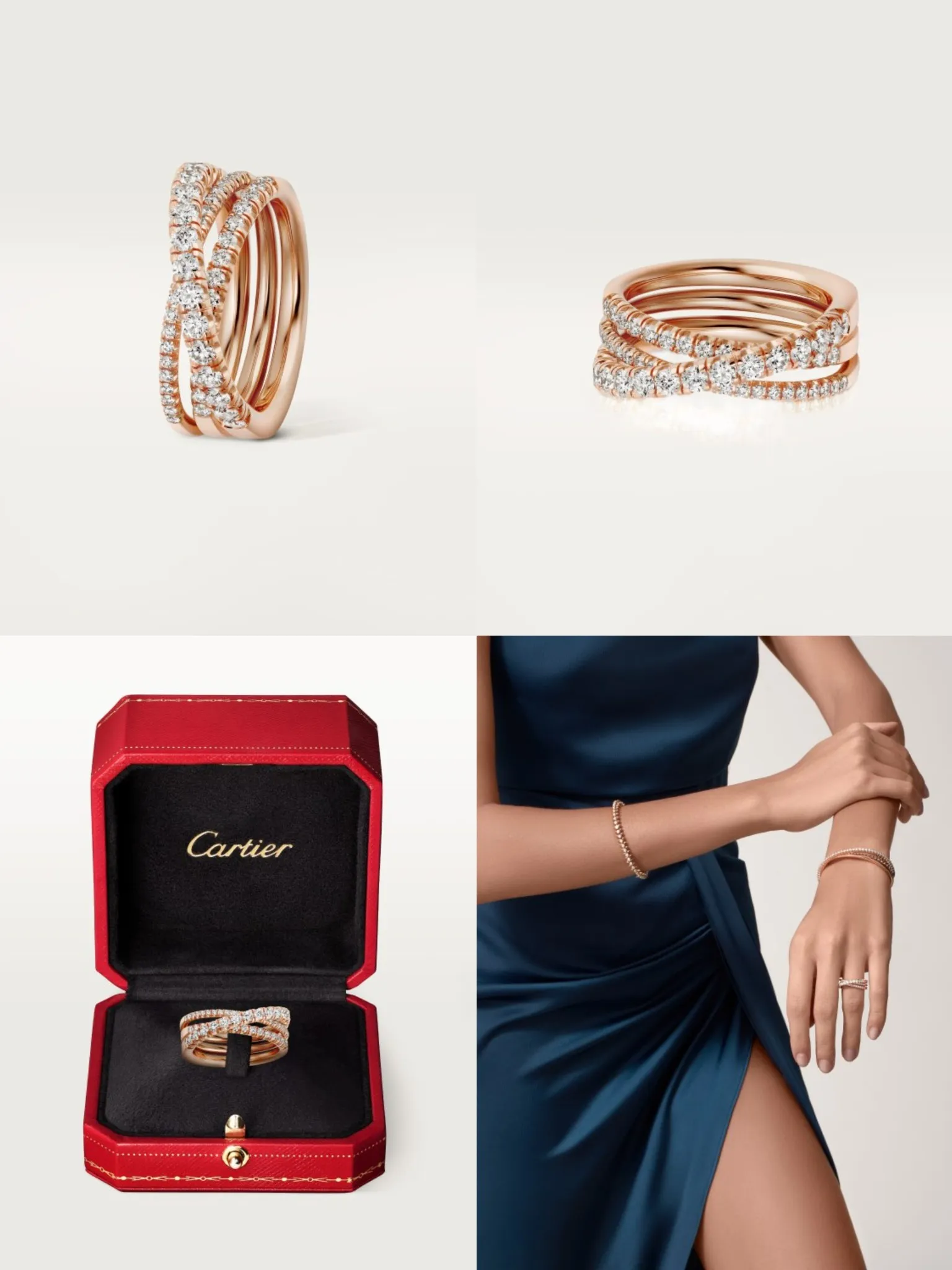 P45Cartier 卡地亚戒指Etincelle De系列 三环交叉满钻戒指 亚金电镀18K金 微镶高碳钻size6789 戒指2751359534