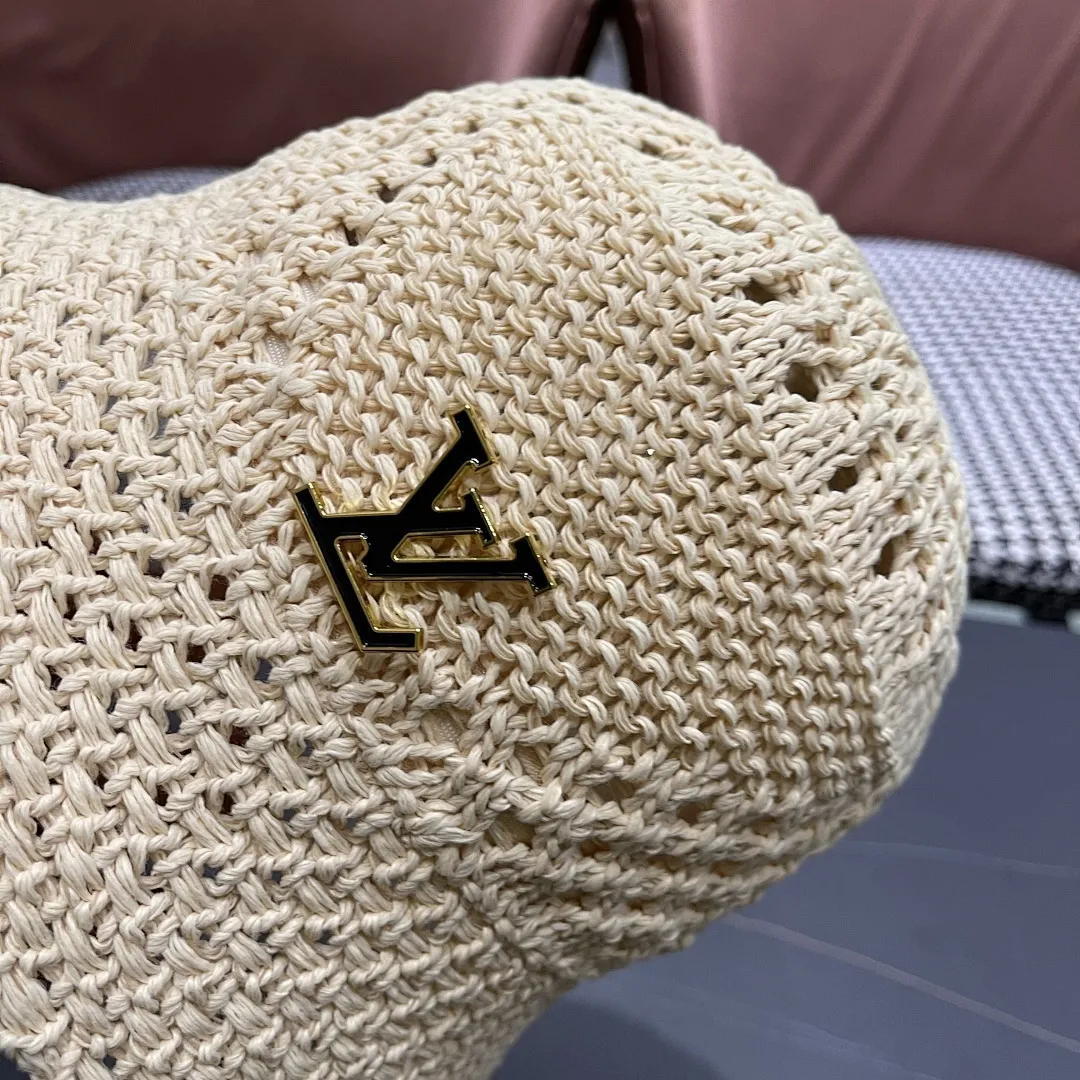 lv路易威登2025新款韩版遮阳渔夫帽女夏季纯色太阳帽镂 空针织甜美品脸小盆帽