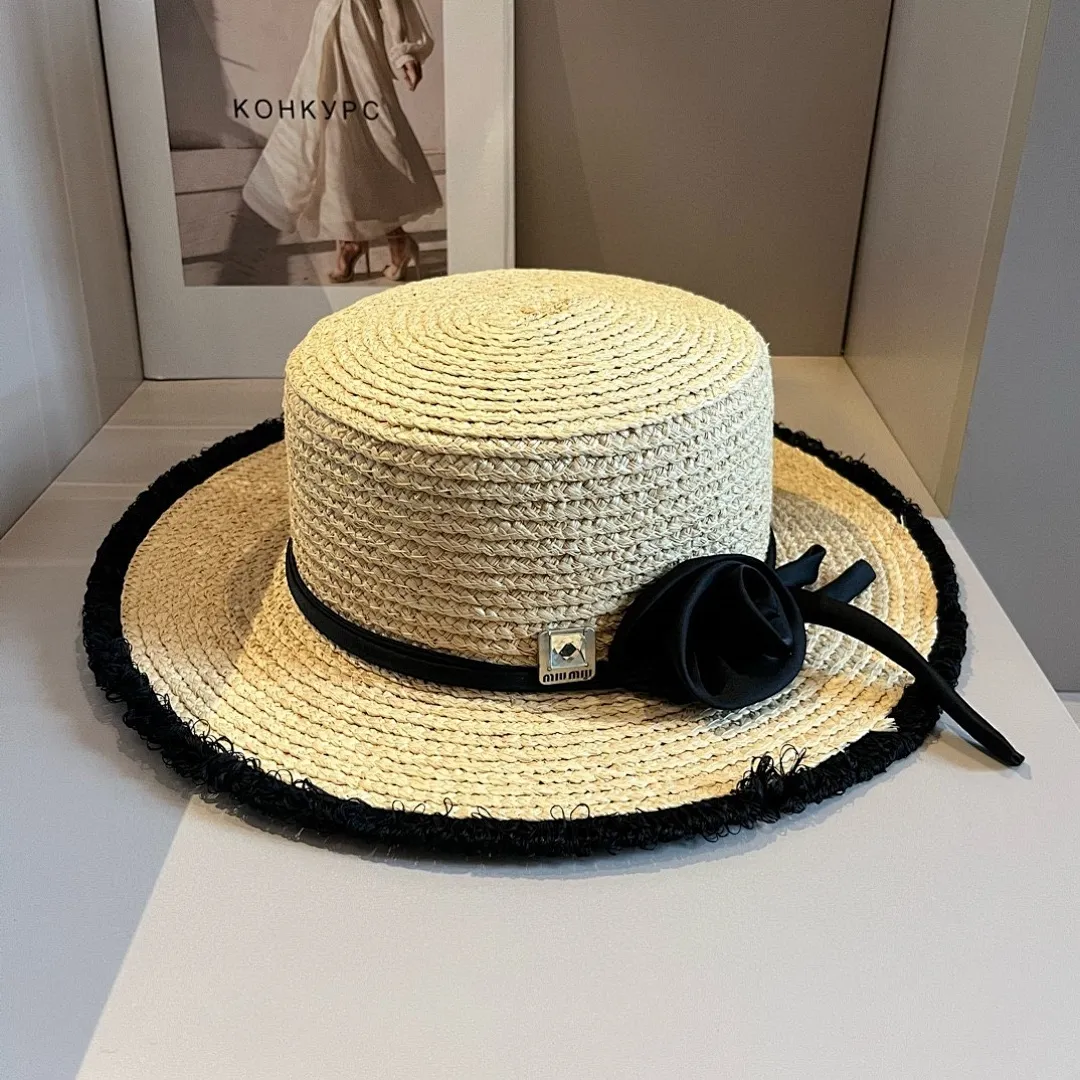 缪缪miumiu拉菲草帽，平顶礼帽