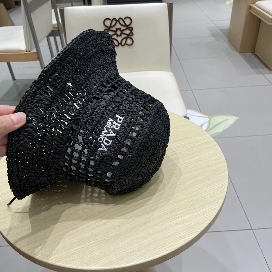 PRADA普拉达草帽,渔夫帽,手工编织,2025官方新款,刺绣logo