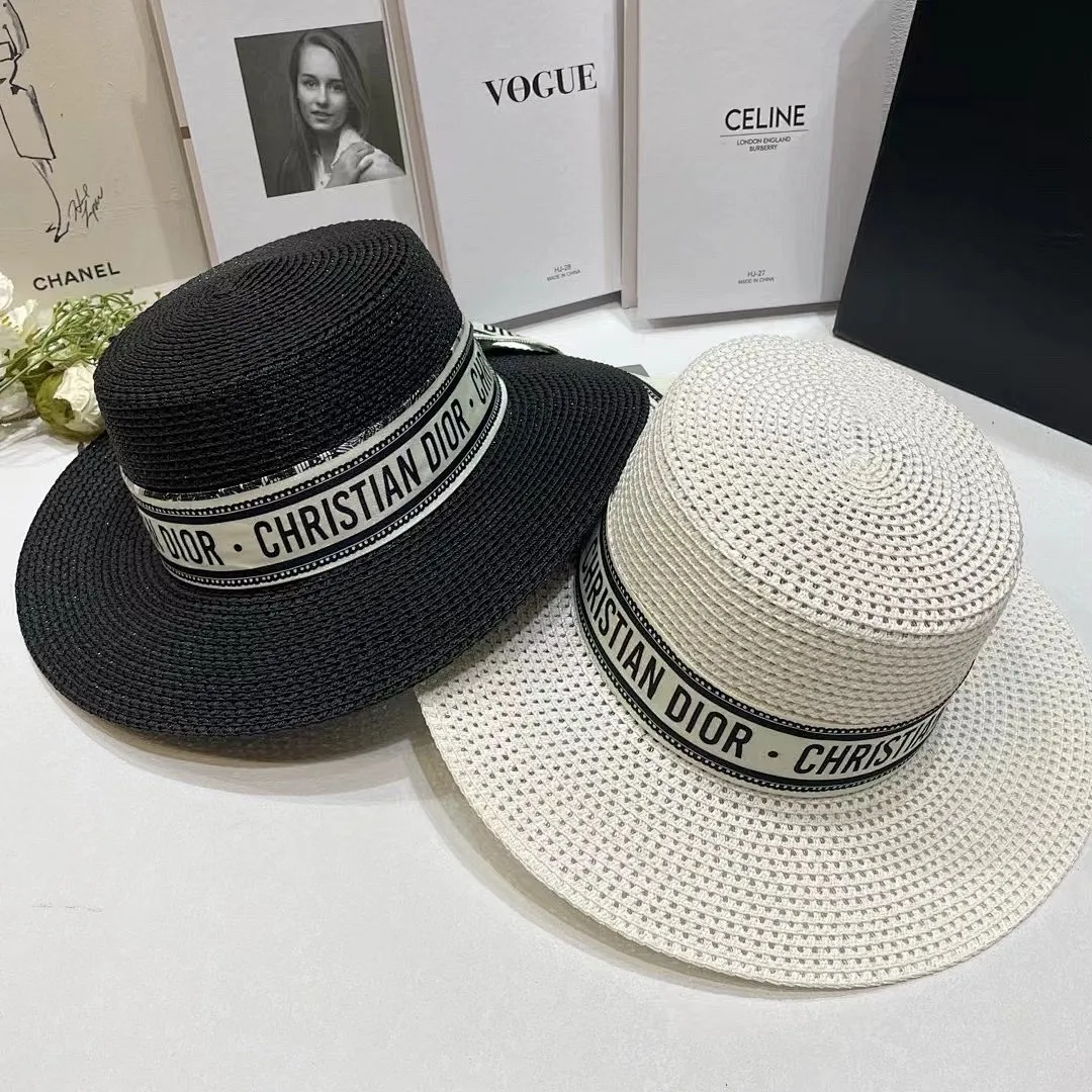 Dior~优雅PP草平顶遮阳帽