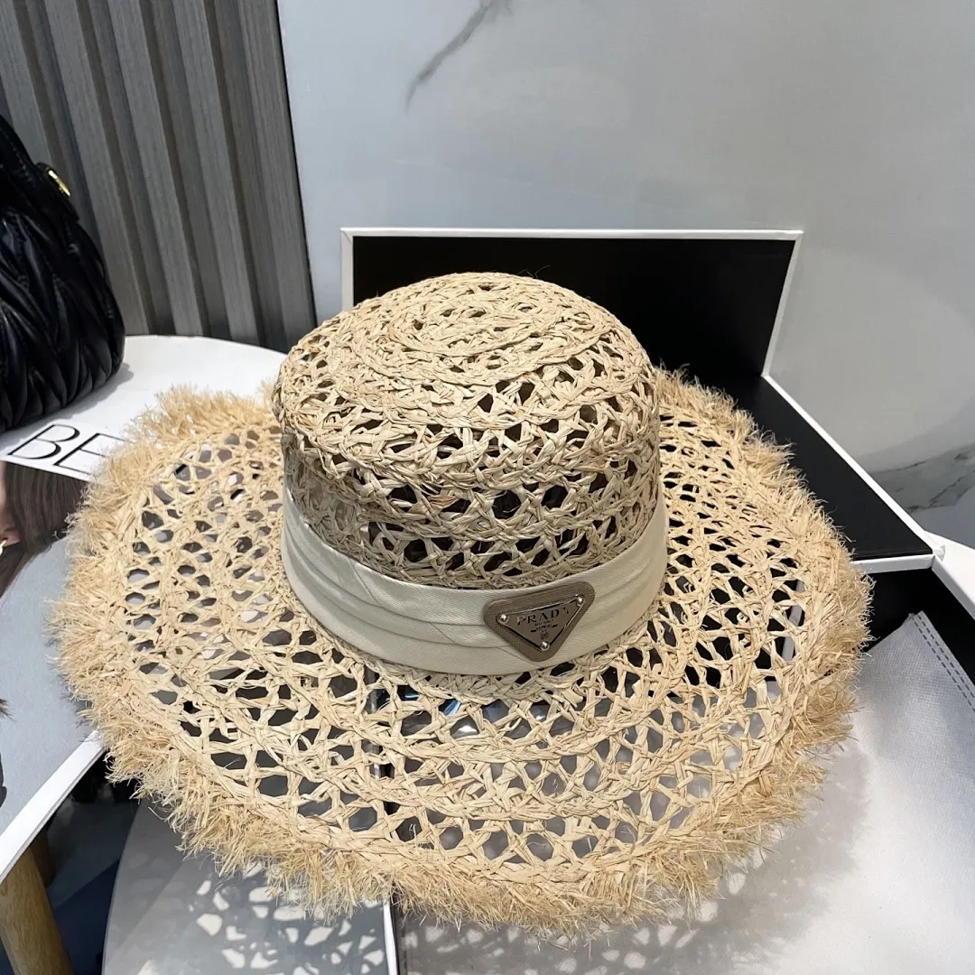 普拉达PRADA 新款大檐遮阳防晒草帽 炎炎夏日出街必备防晒单品， 海边约起也妥妥滴，透气棉四季可佩戴