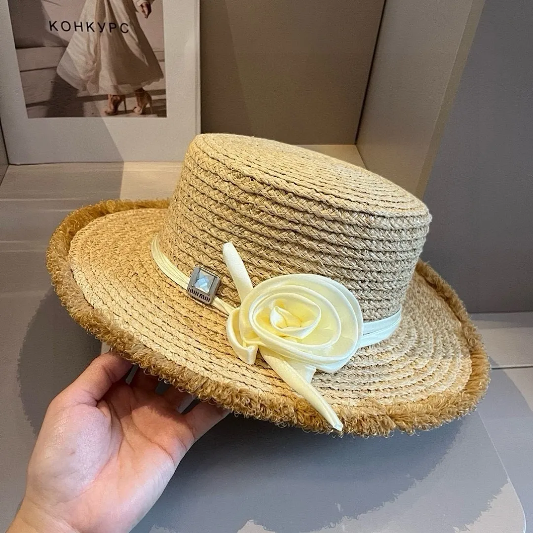 缪缪miumiu拉菲草帽，平顶礼帽