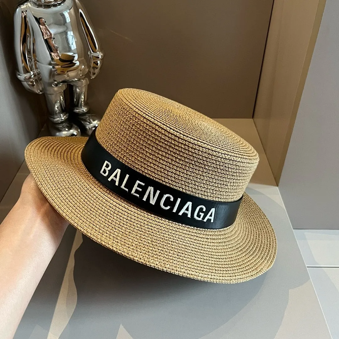 巴黎世家平顶礼帽,遮阳草帽