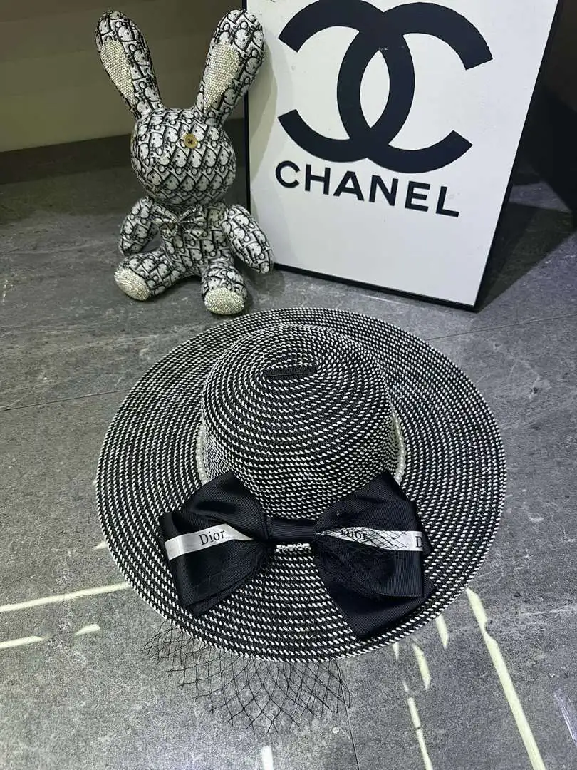 迪奥爆蝴蝶结🎀棉纱大檐帽