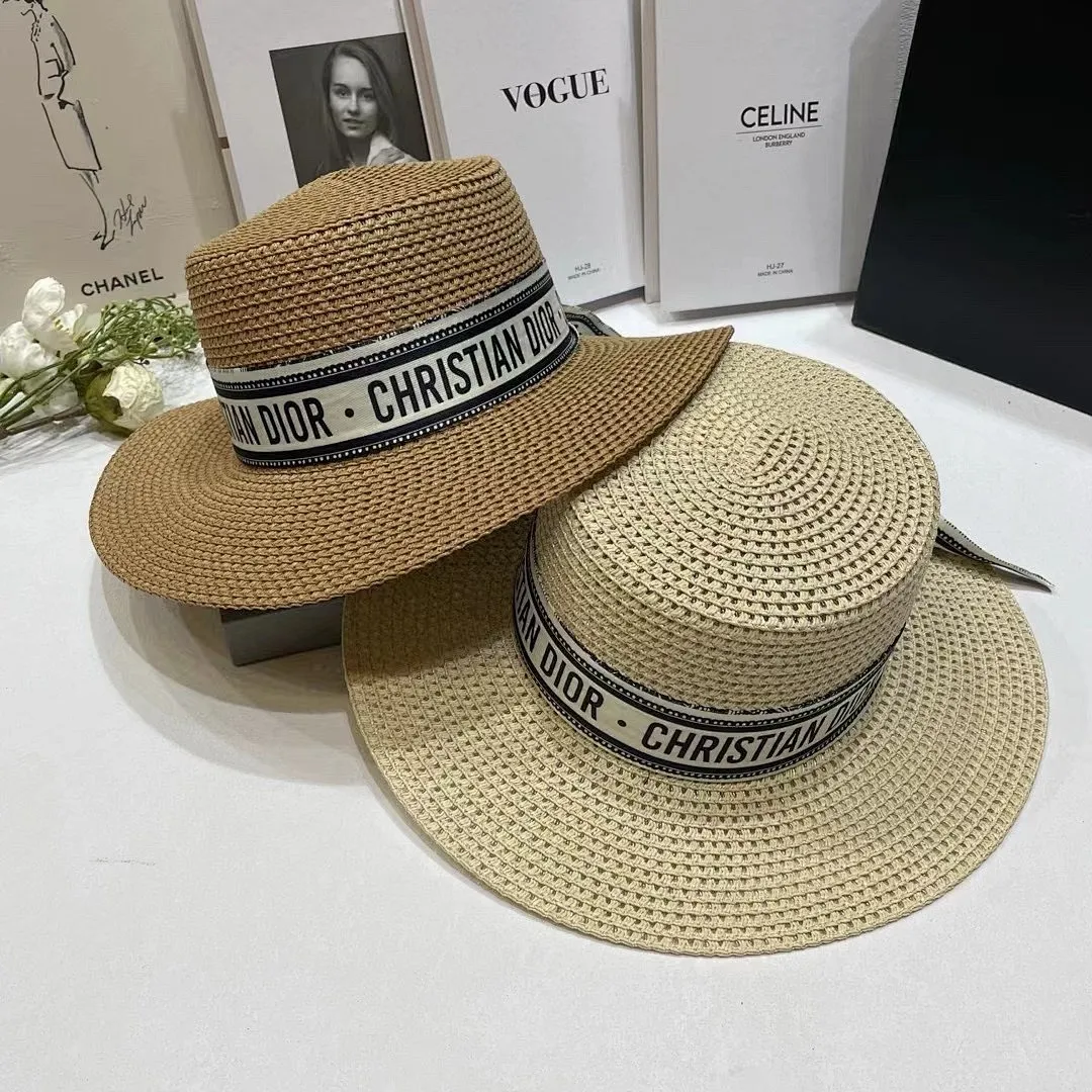 Dior~优雅PP草平顶遮阳帽