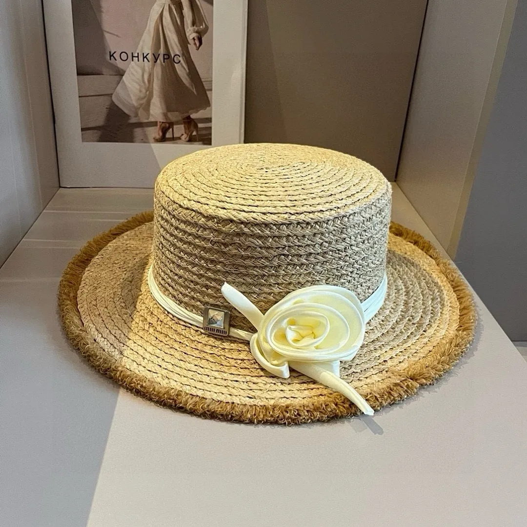 缪缪miumiu拉菲草帽，平顶礼帽