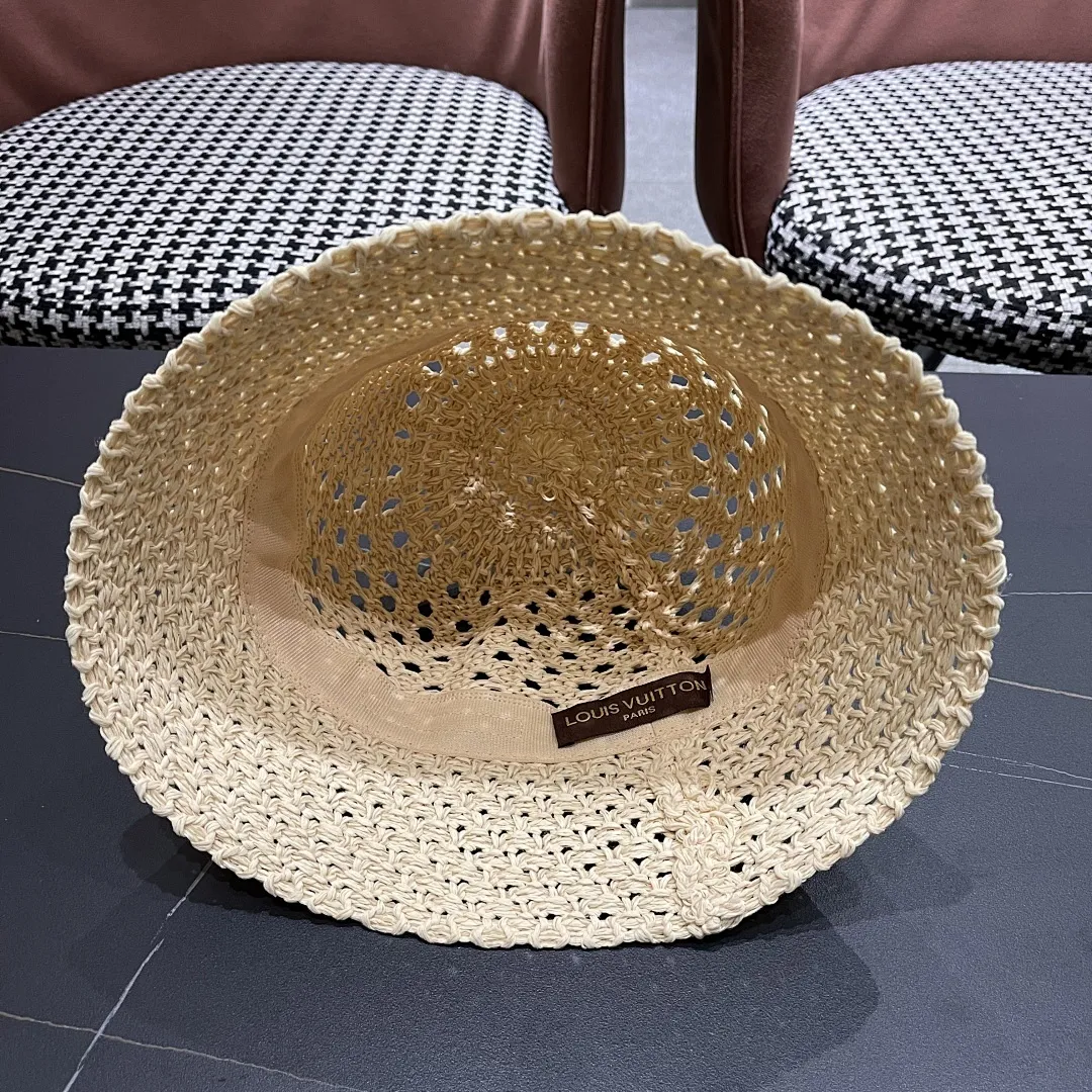 lv路易威登2025新款韩版遮阳渔夫帽女夏季纯色太阳帽镂 空针织甜美品脸小盆帽