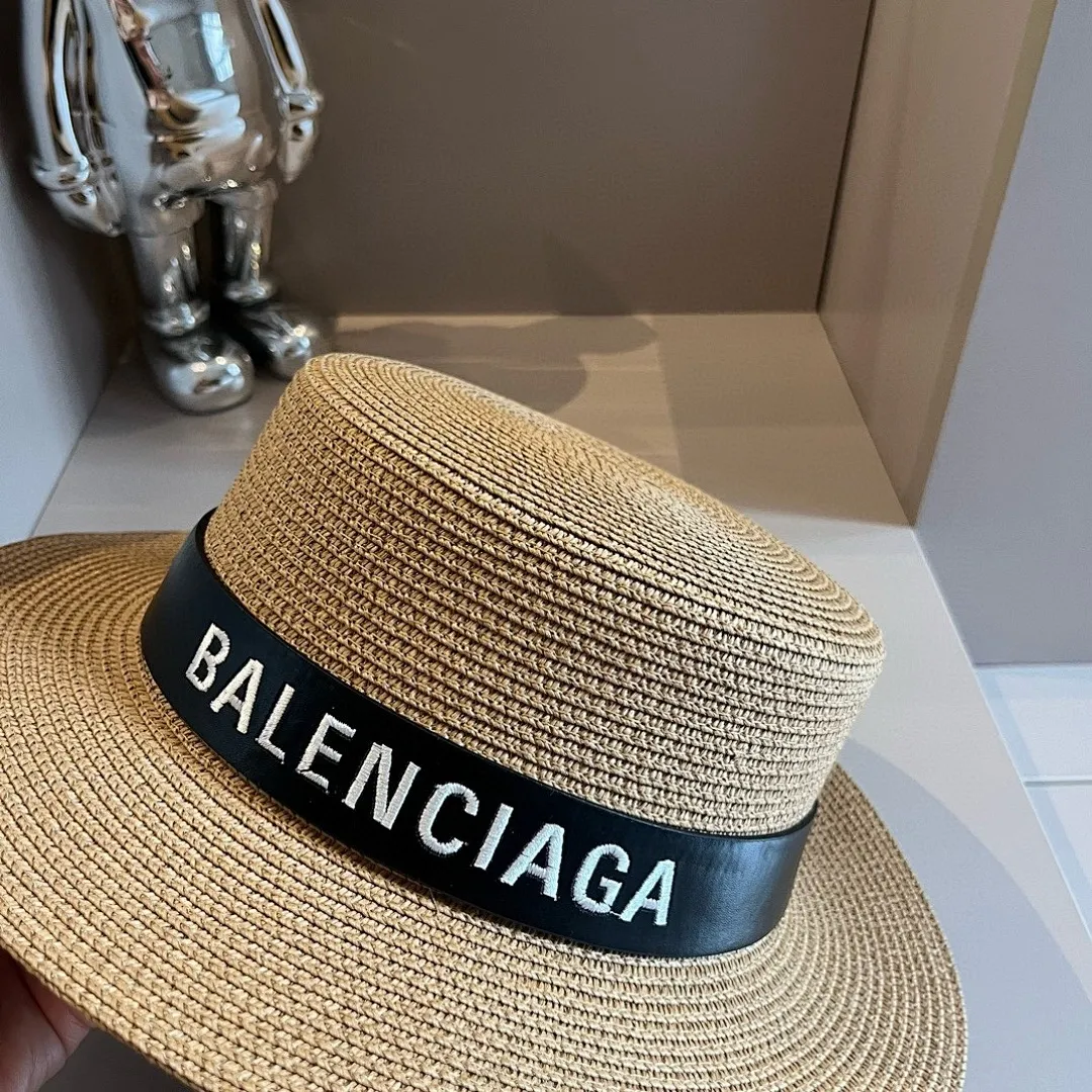 巴黎世家平顶礼帽，遮阳草帽