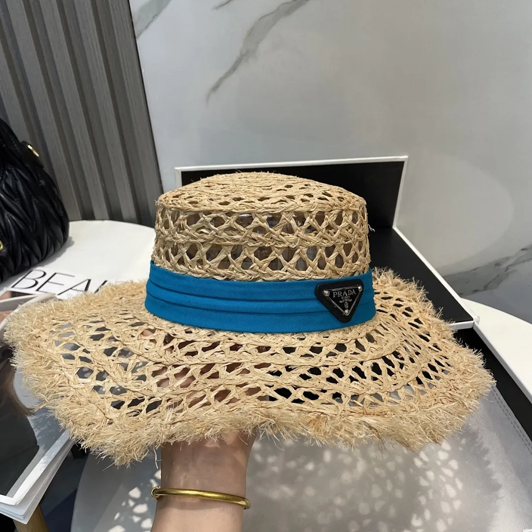 普拉达PRADA 新款大檐遮阳防晒草帽 炎炎夏日出街必备防晒单品， 海边约起也妥妥滴，透气棉四季可佩戴